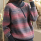 Women Autumn Casual Stripe Colorblock Stand Collar Sweater