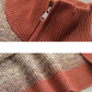 Women Autumn Casual Stripe Colorblock Stand Collar Sweater