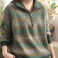 Women Autumn Casual Stripe Colorblock Stand Collar Sweater