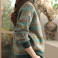 Women Autumn Casual Stripe Colorblock Stand Collar Sweater