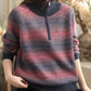 Women Autumn Casual Stripe Colorblock Stand Collar Sweater