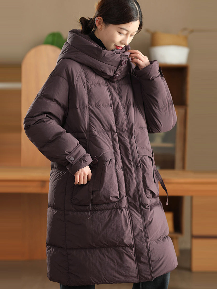 Women Winter Casual Solid Hooded Down Coat