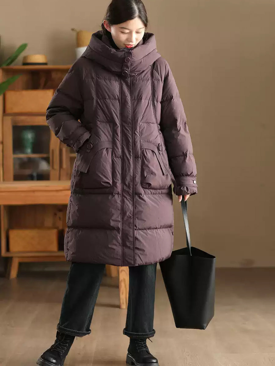 Women Winter Casual Solid Hooded Down Coat