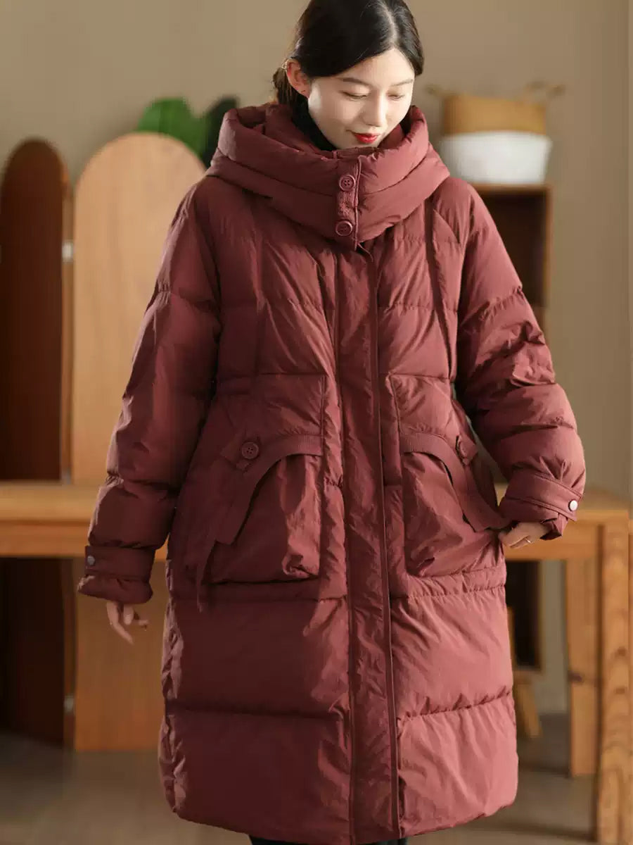 Women Winter Casual Solid Hooded Down Coat