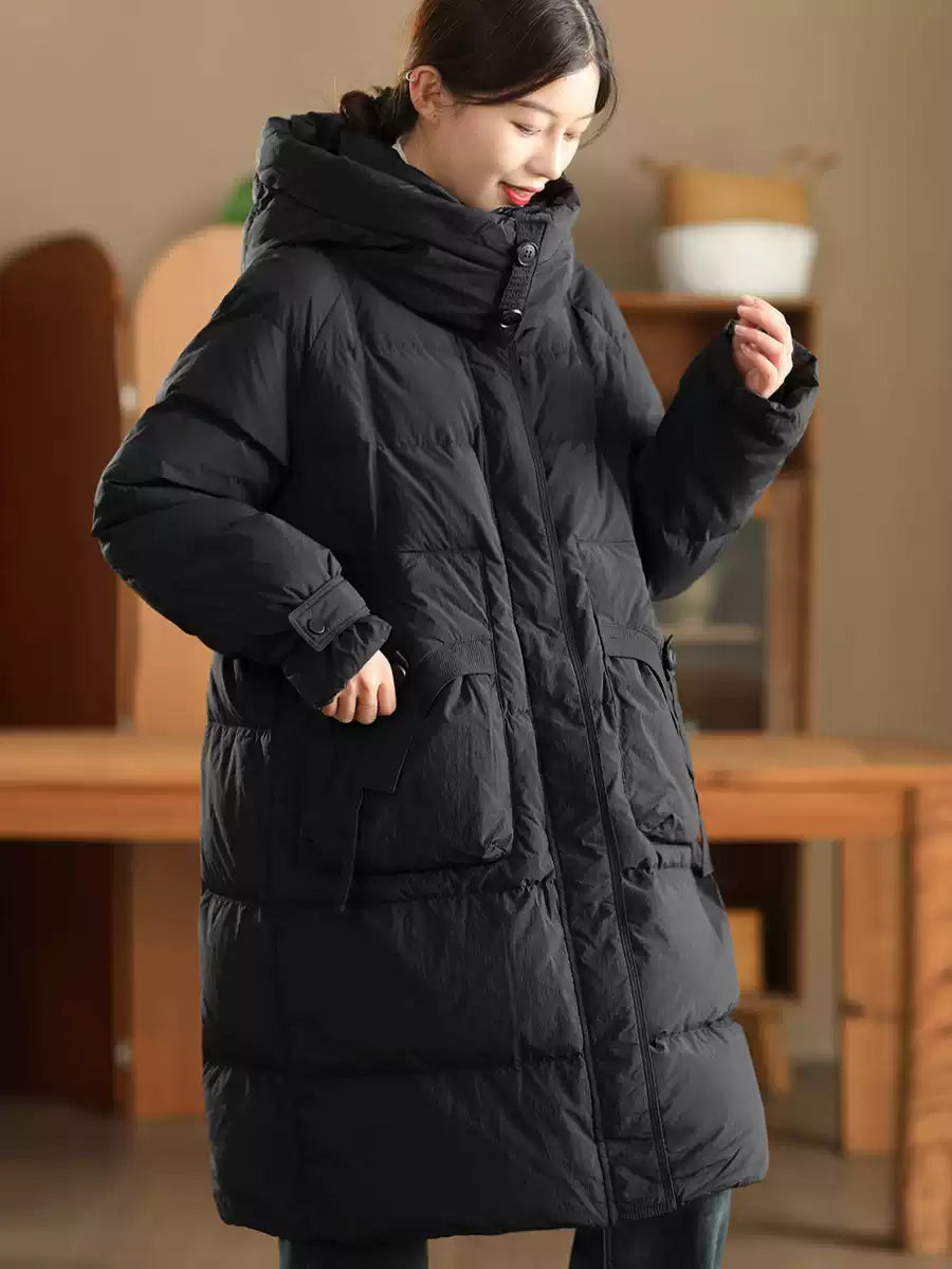 Women Winter Casual Solid Hooded Down Coat