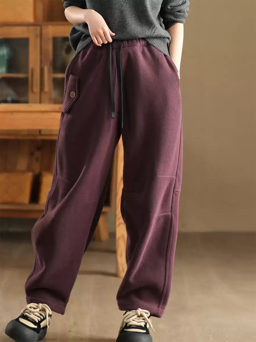 Women Winter Pure Color Fleece-lined Cotton Harem Pants