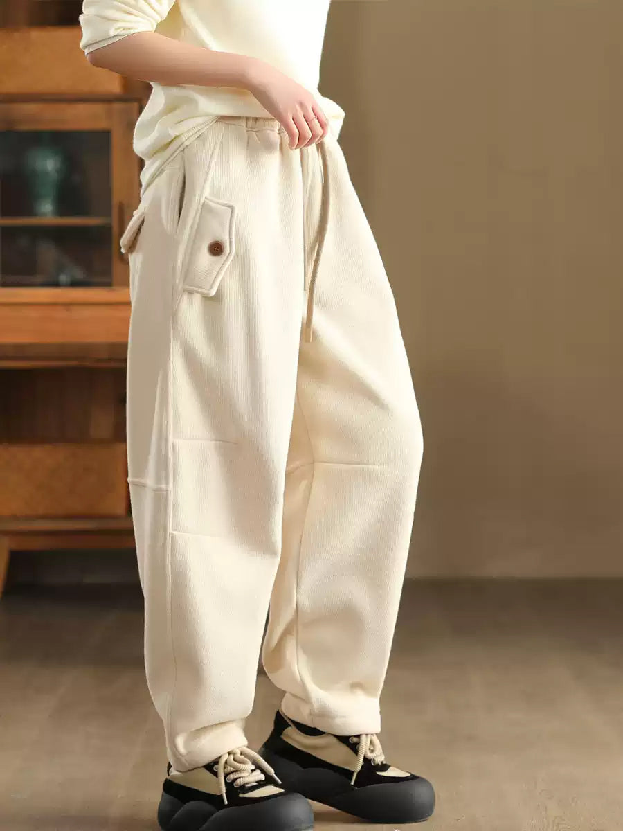 Women Winter Pure Color Fleece-lined Cotton Harem Pants