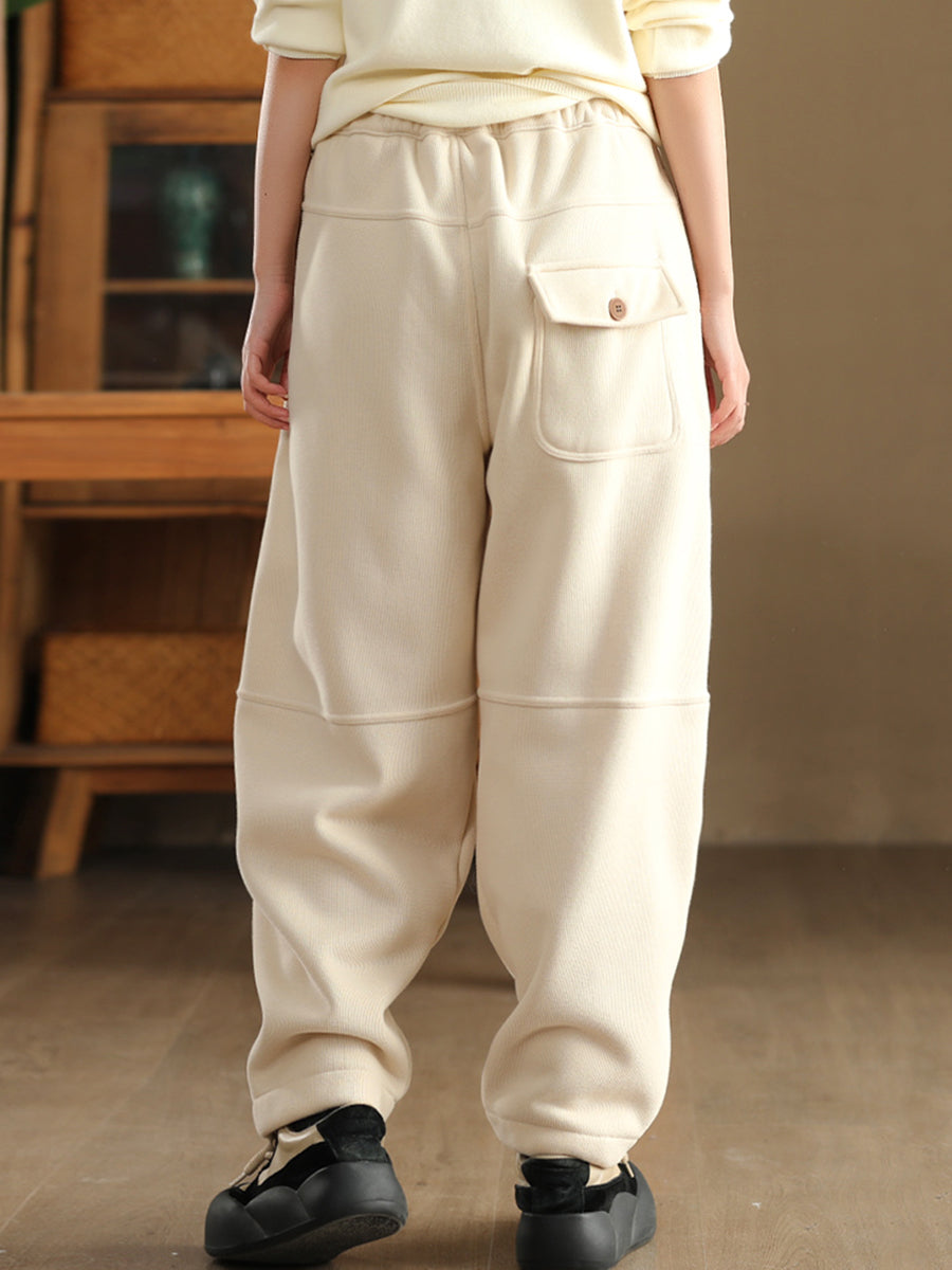 Women Winter Pure Color Fleece-lined Cotton Harem Pants