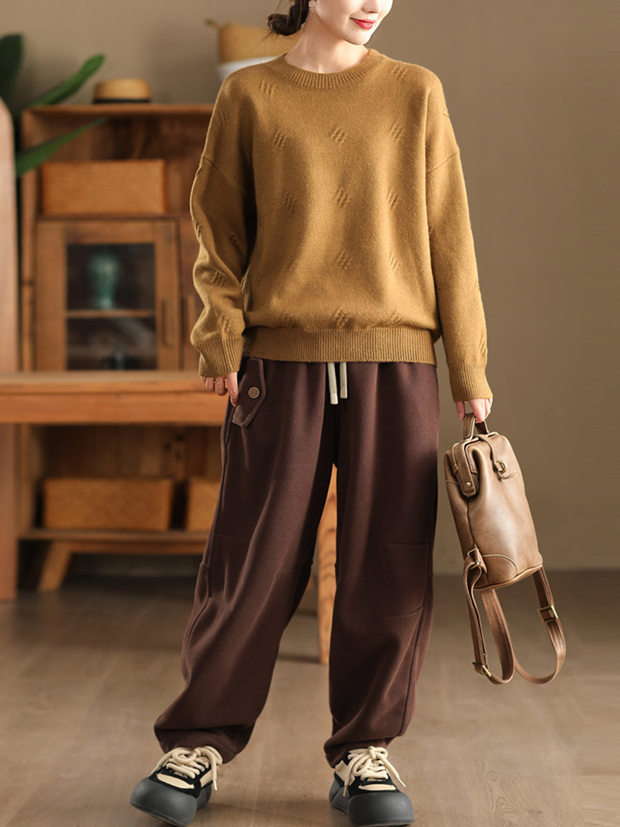 Women Winter Pure Color Fleece-lined Cotton Harem Pants