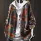 Women Autumn Vintage Flower Knit V-Neck Sweater