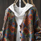 Women Autumn Vintage Flower Knit V-Neck Sweater