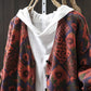 Women Autumn Vintage Flower Knit V-Neck Sweater