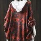 Women Autumn Vintage Flower Knit V-Neck Sweater