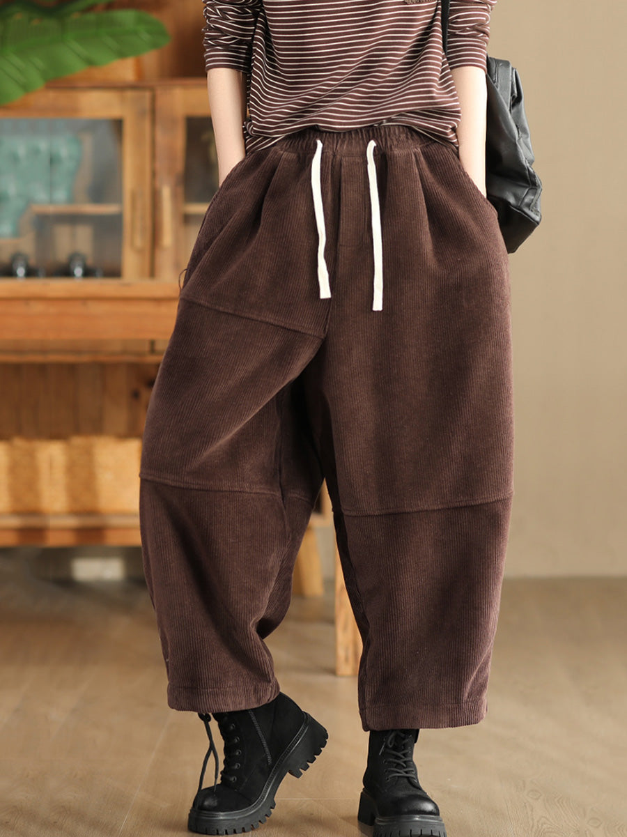 Women Winter Croduroy Fleece-lined 100%Cotton Harem Pants