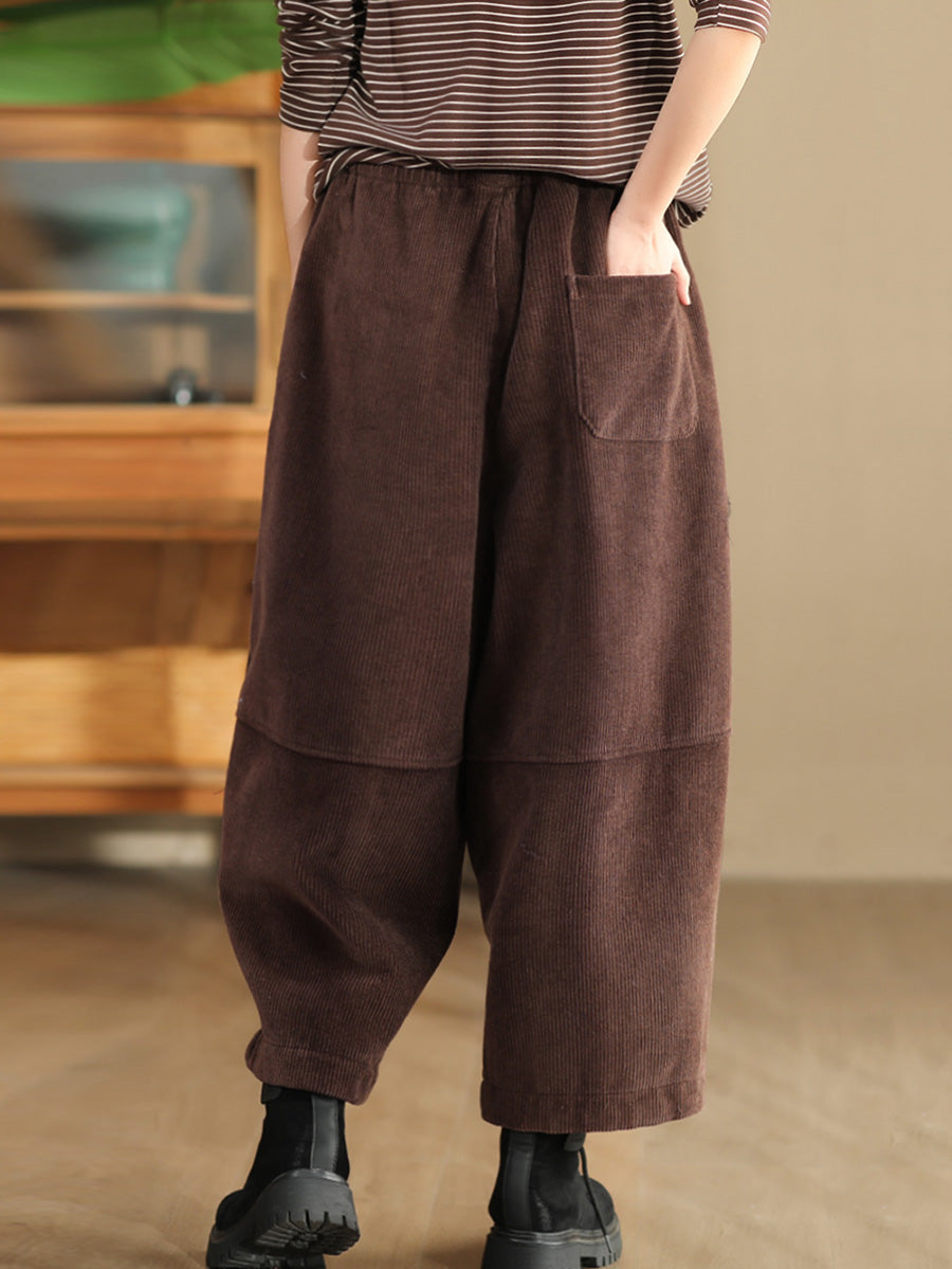 Women Winter Croduroy Fleece-lined 100%Cotton Harem Pants