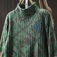 Women Autumn Artsy Floral Colorblock Half-Turtleneck Sweater