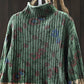 Women Autumn Artsy Floral Colorblock Half-Turtleneck Sweater