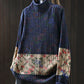 Women Autumn Artsy Floral Colorblock Half-Turtleneck Sweater