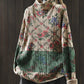 Women Autumn Artsy Floral Colorblock Half-Turtleneck Sweater