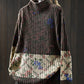 Women Autumn Artsy Floral Colorblock Half-Turtleneck Sweater