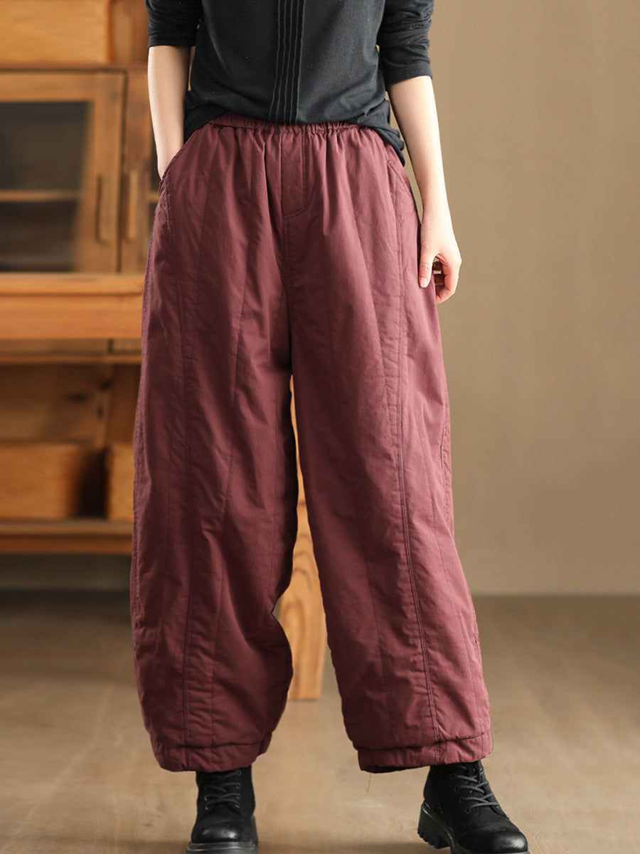 Women Winter Retro Solid Padded Harem Pants