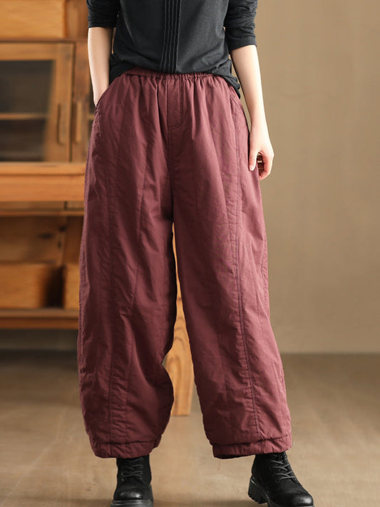 Women Winter Retro Solid Padded Harem Pants