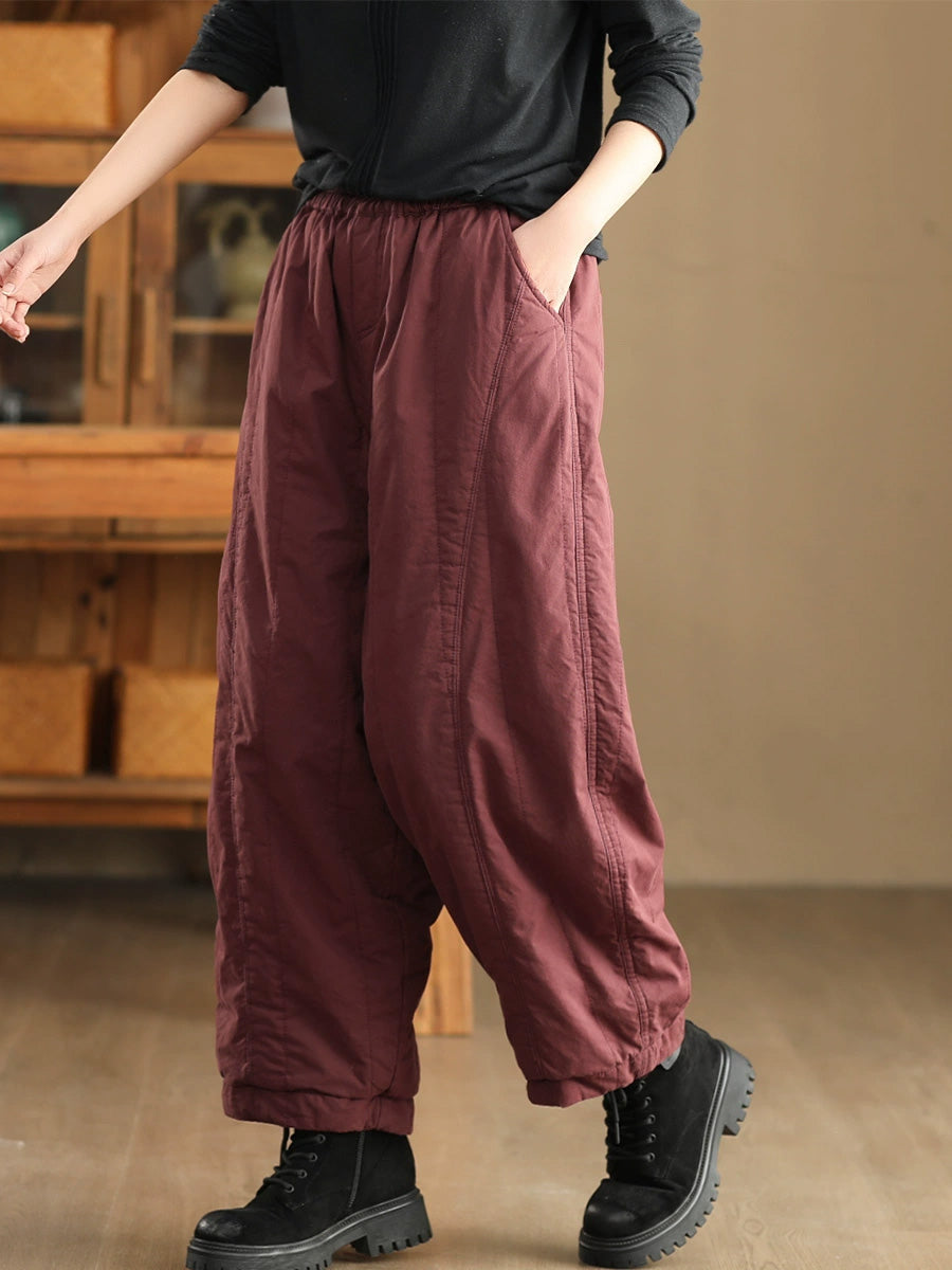 Women Winter Retro Solid Padded Harem Pants