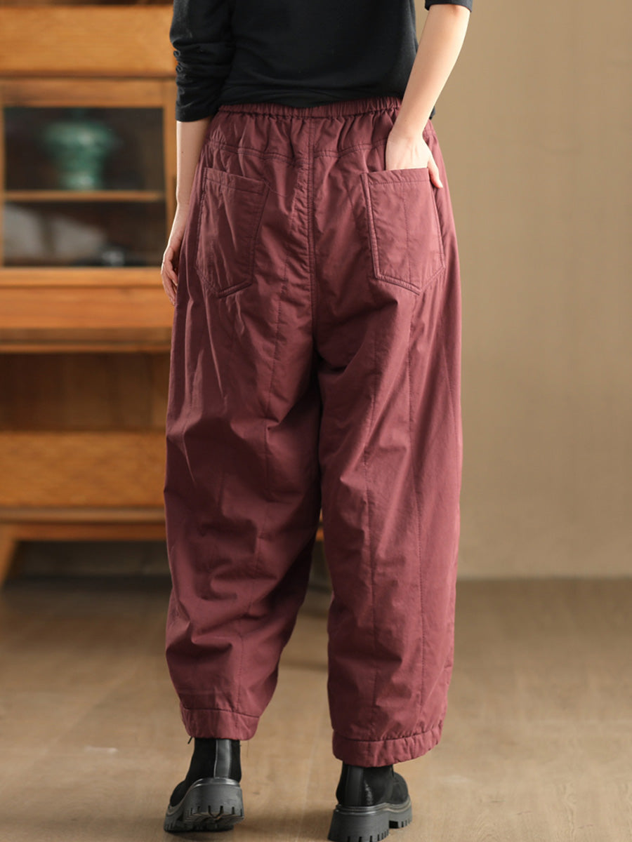 Women Winter Retro Solid Padded Harem Pants