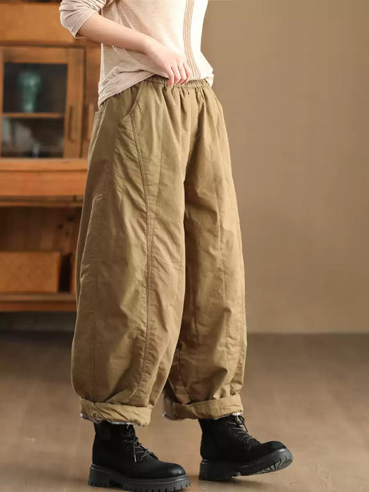 Women Winter Retro Solid Padded Harem Pants