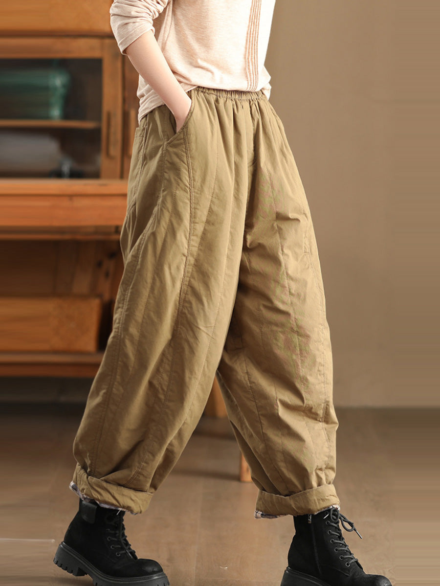 Women Winter Retro Solid Padded Harem Pants