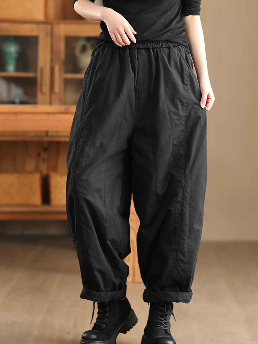 Women Winter Retro Solid Padded Harem Pants