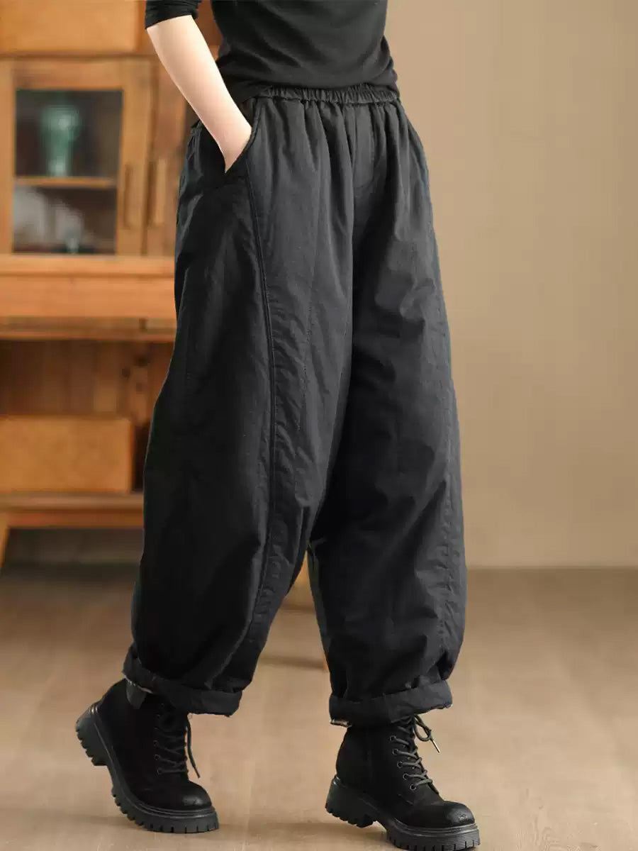 Women Winter Retro Solid Padded Harem Pants