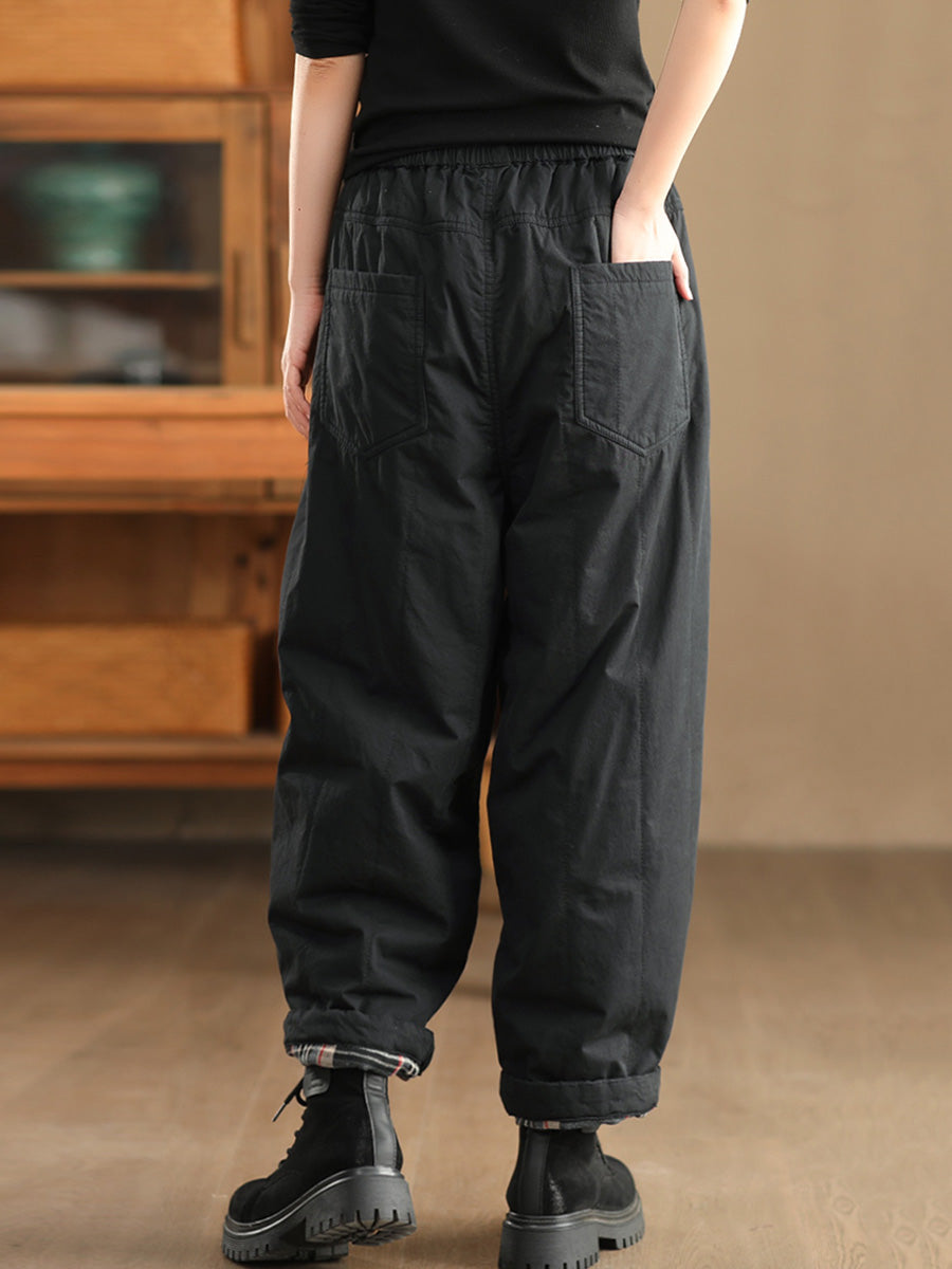 Women Winter Retro Solid Padded Harem Pants