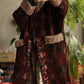 Women Winter Retro Flower Croduroy Fleece Spliced O-Neck Coat