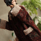 Women Winter Retro Flower Croduroy Fleece Spliced O-Neck Coat