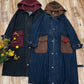 Women Autumn Retro Colorblock Hooded Denim Coat