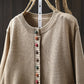 Women Autumn Artsy Colorful Button O-Neck Knit Sweater