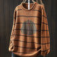 Women Autumn Artsy Stripe Pumpkin O-Neck Knit Sweater