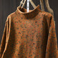 Women Autumn Artsy Floral Half-Turtleneck Knit Sweater