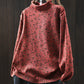 Women Autumn Artsy Floral Half-Turtleneck Knit Sweater