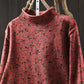 Women Autumn Artsy Floral Half-Turtleneck Knit Sweater