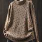 Women Autumn Artsy Floral Half-Turtleneck Knit Sweater