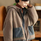 Women Winter Casual Solid Denim Fleece-lined Hooded Padded Coat