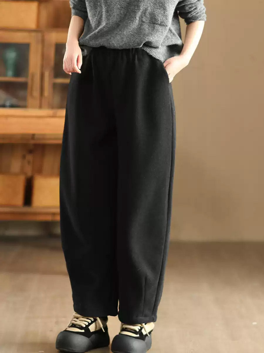 Women Winter Pure Color Thick Harem Pants