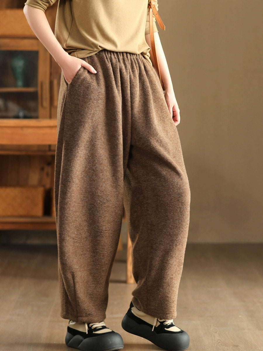 Women Winter Pure Color Thick Harem Pants