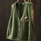 Women Casual Autumn Cotton V-Neck Cable Knit Vest