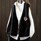 Women Casual Autumn Cotton V-Neck Cable Knit Vest