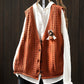 Women Casual Autumn Cotton V-Neck Cable Knit Vest