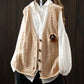 Women Casual Autumn Cotton V-Neck Cable Knit Vest