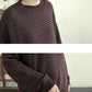 Women Autumn Artsy Stripe Half-Turtleneck Cotton Sweater